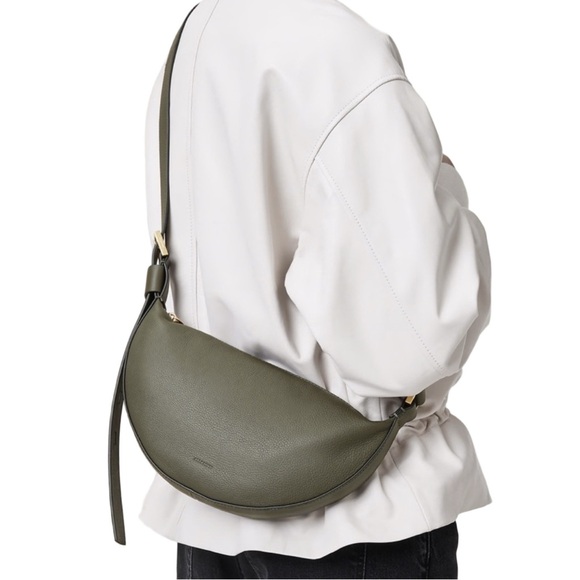 All Saints Handbags - AllSaints Half Moon Tarmac Green Leather Crossbody bag
